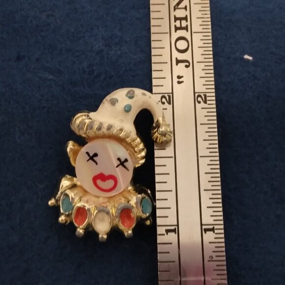 Vintage Pearl Face Multi Color Fashion Clown Brooch Pin - Picture 5 of 5